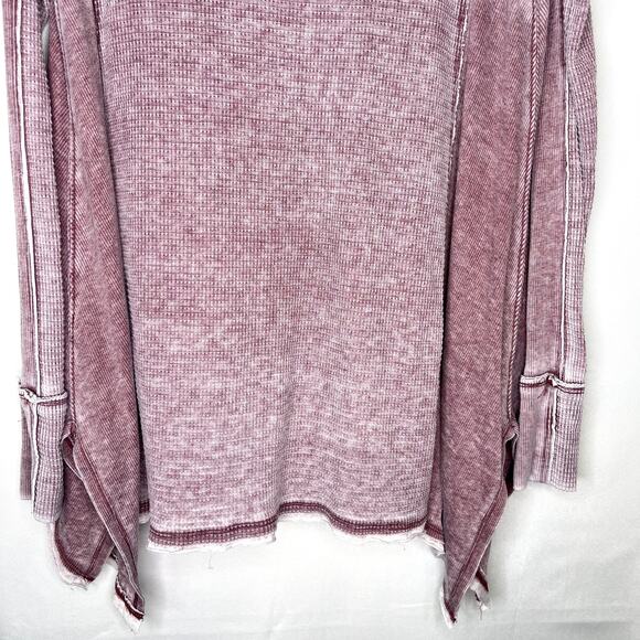Free People Women’s Hankercheif V-neck Flowy Waffle Knit Top XS Maroon - Picture 10 of 11